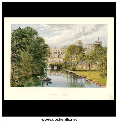 Warwick Castle, Warwick, Warwickshire, England. Antique Print, Chromoxylograph 1880.