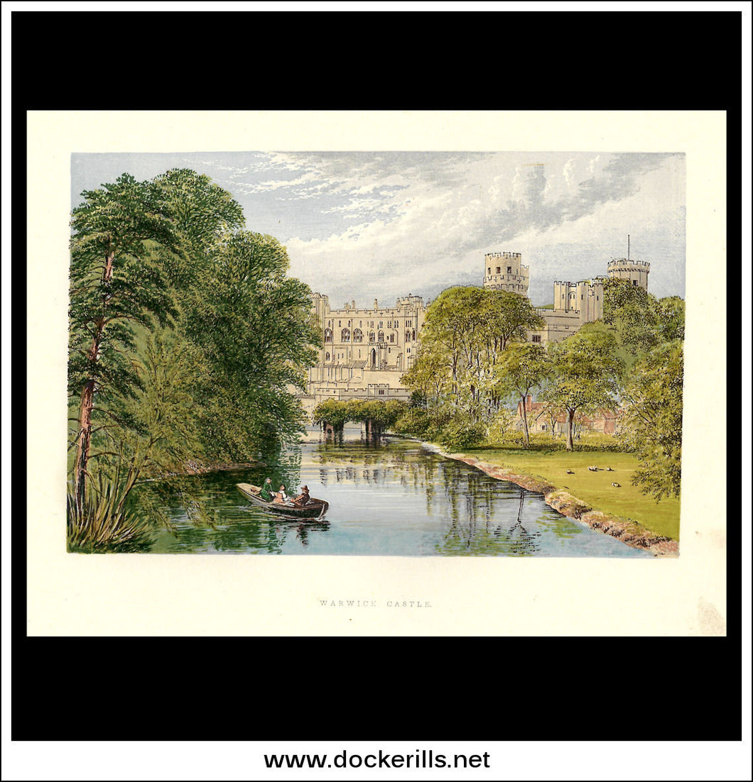 Warwick Castle, Warwick, Warwickshire, England. Antique Print, Chromoxylograph 1880.