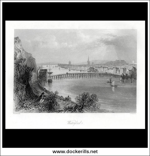 Waterford, Co. Waterford, Ireland. Antique Print, Steel Engraving c. 1840.