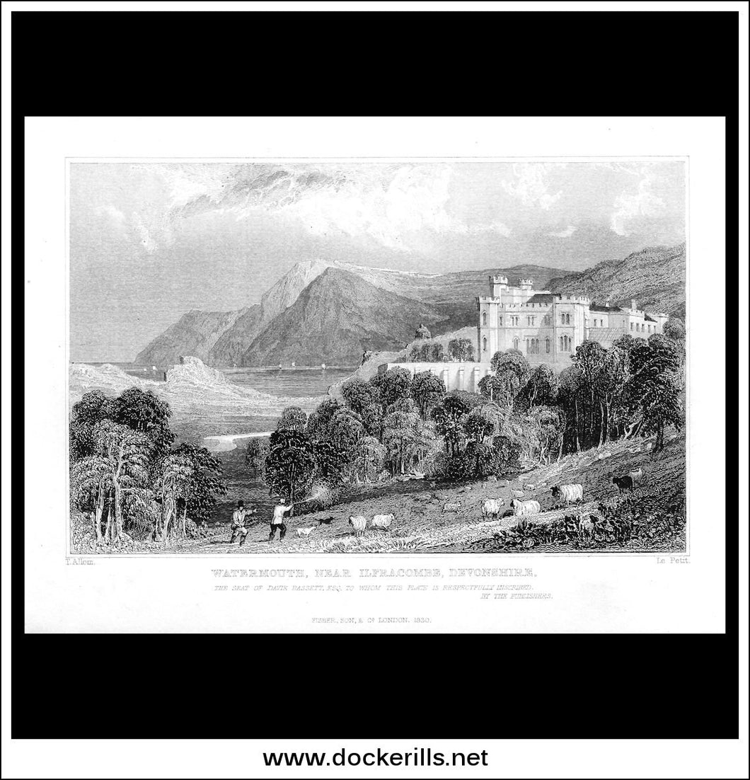 Watermouth, Near Illfracombe, Devonshire, England. Antique Print, Steel Engraving 1830.
