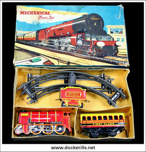 Mechanical Train Set / Britannia Passenger Set, Wells-Brimtoy Distributors Ltd., Great Britain. Tin Plate 'O' Gauge Train Set 1.