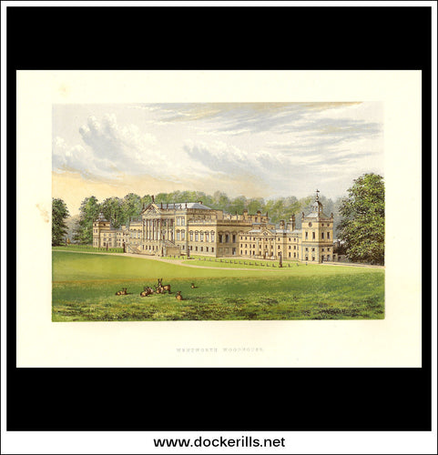 Wentworth Woodhouse, Near Rotherham, Yorkshire, England. Antique Print, Chromoxylograph 1880.