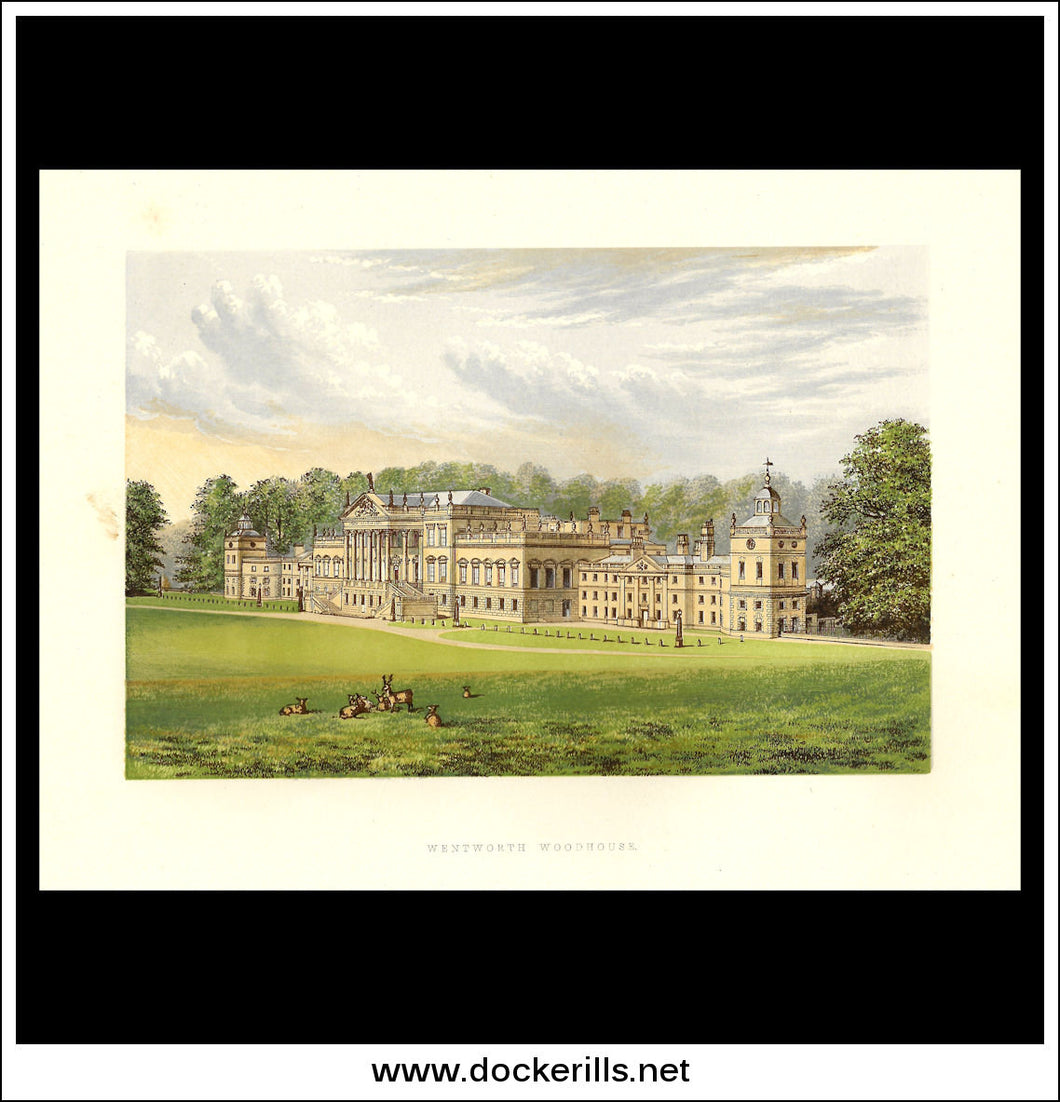 Wentworth Woodhouse, Near Rotherham, Yorkshire, England. Antique Print, Chromoxylograph 1880.