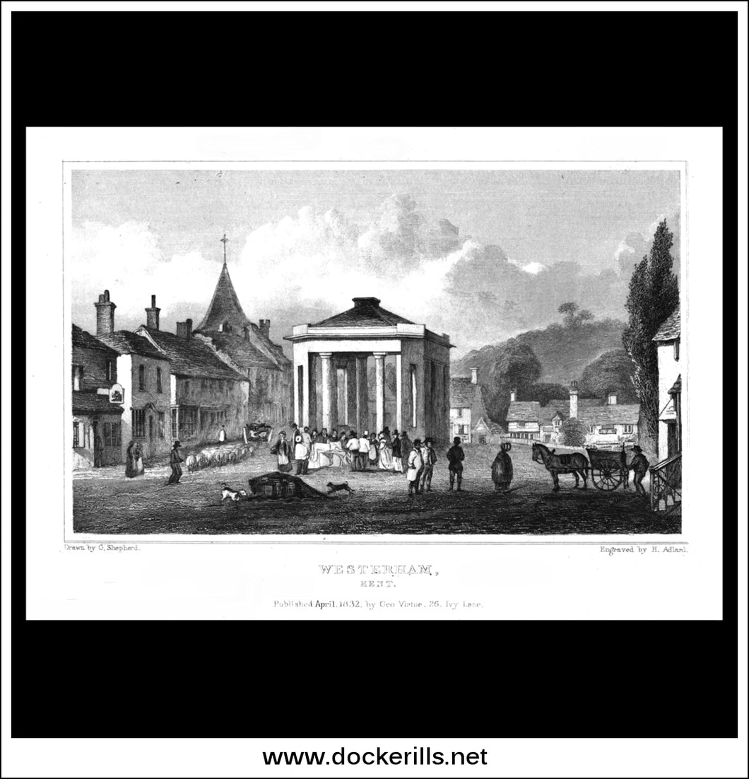 Westerham, Kent, England. Antique Print, Steel Engraving 1832.