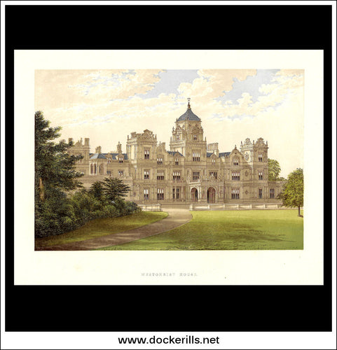 Westonbirt House, Near Tetbury, Gloucestershire, England. Antique Print, Chromoxylograph 1880.