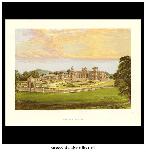 Whitley Court, Near Droitwich, Worcestershire, England. Antique Print, Chromoxylograph 1880.