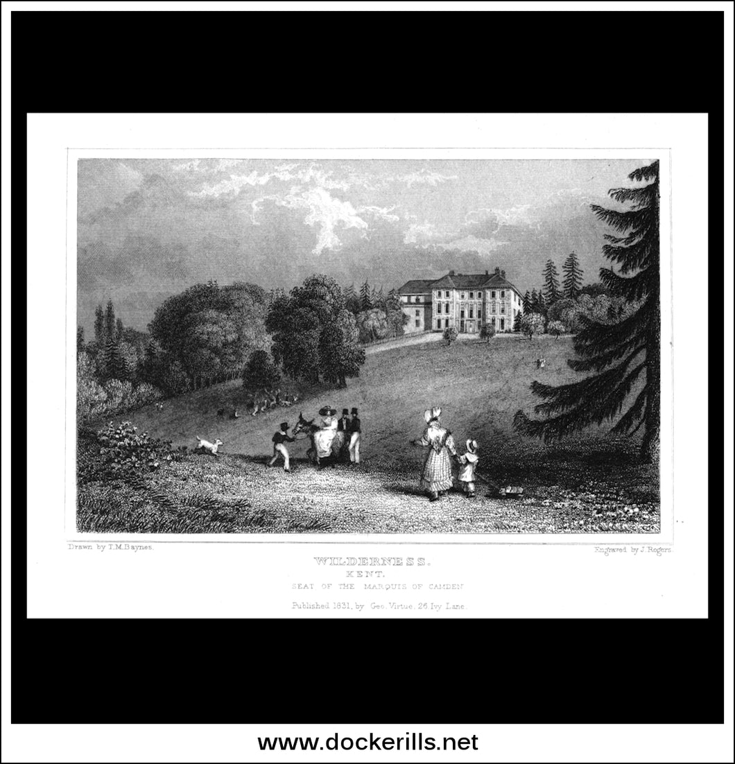 Wilderness, Kent, England. Antique Print, Steel Engraving 1831.