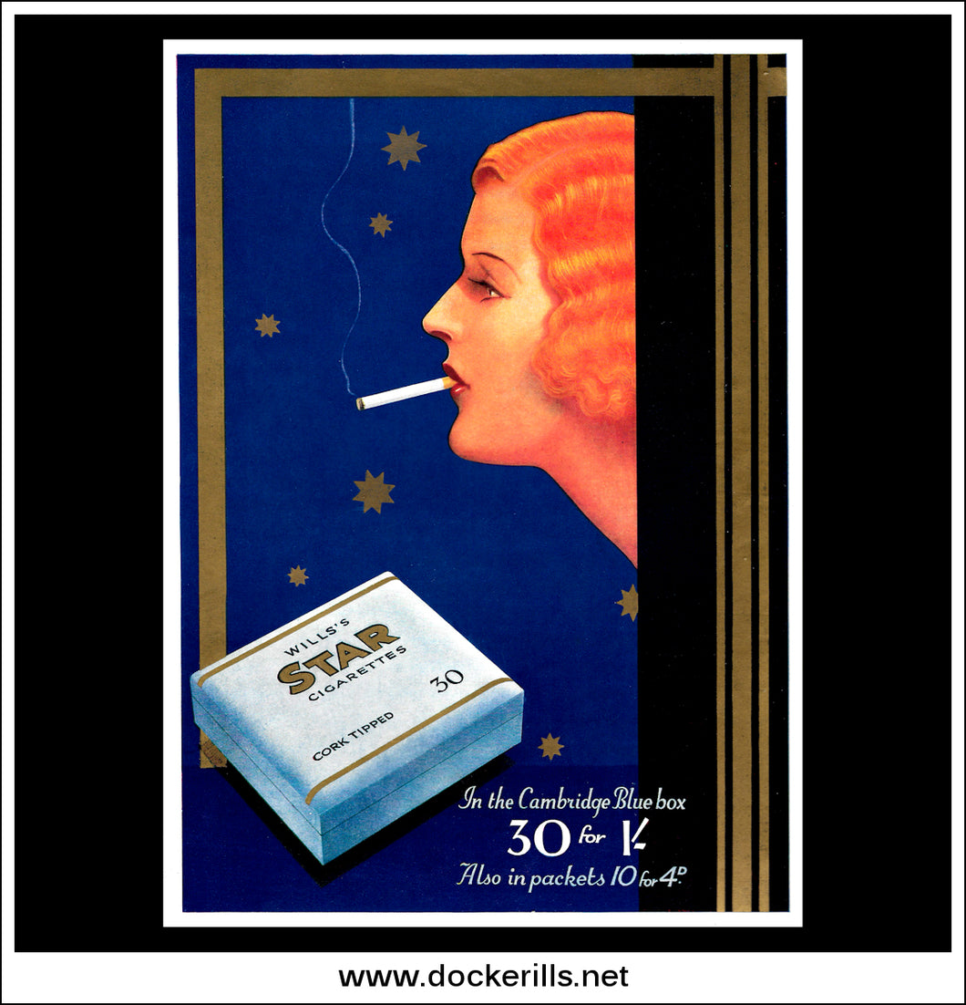 Wills's Star Cigarettes, Cambridge Blue. Original Vintage Advert From May 22nd, 1935.