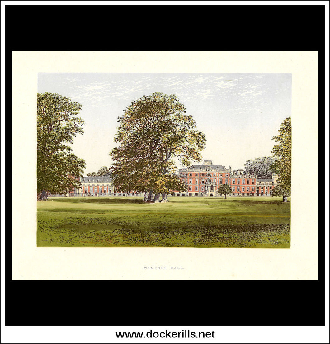 Wimpole Hall, Near Royston, Cambridgeshire, England. Antique Print, Chromoxylograph 1880.
