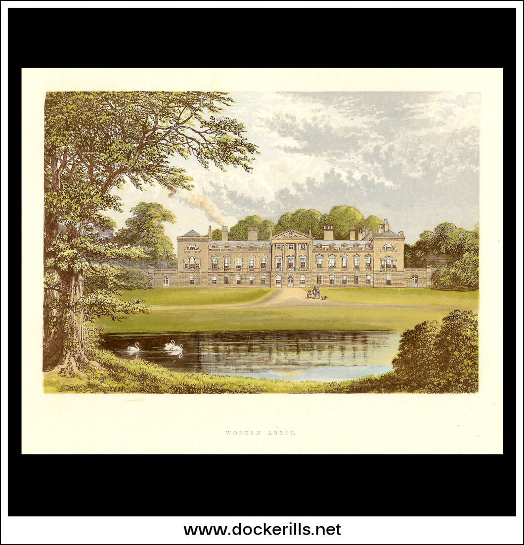 Woburn Abbey, Near Woburn, Bedfordshire, England. Antique Print, Chromoxylograph 1880.