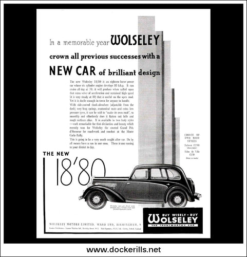 Wolseley 18/80 Saloon. Original Vintage Advert From February 24th, 1937.