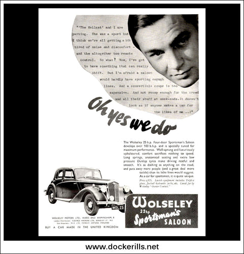 Wolseley 25 h.p. Sportsman's Saloon. Original Vintage Advert From April 14th, 1937.