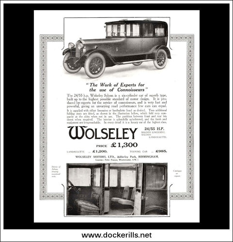 Wolseley 24/55 h.p. Limousine & Laundaulette. Original Vintage Advert From August 11th, 1926.