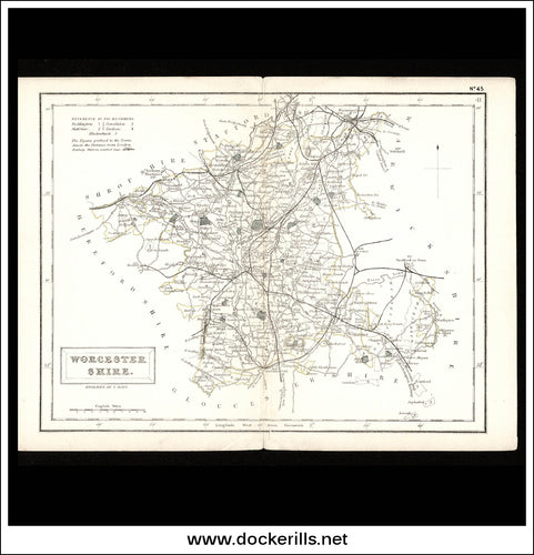 Map Of Worcestershire, England. Antique Map, Steel Engraving. S. Hall, 1833.