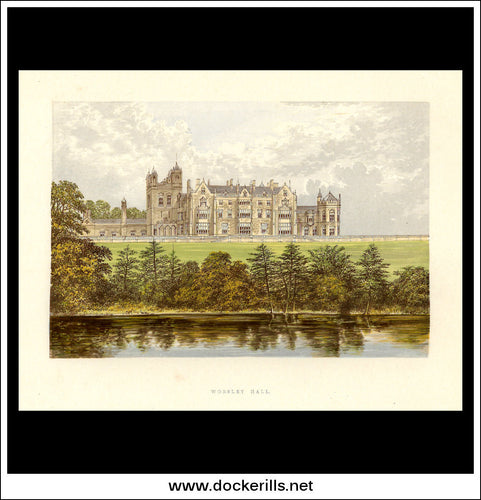 Worsley Hall, Near Manchester, Lancashire, England. Antique Print, Chromoxylograph 1880.