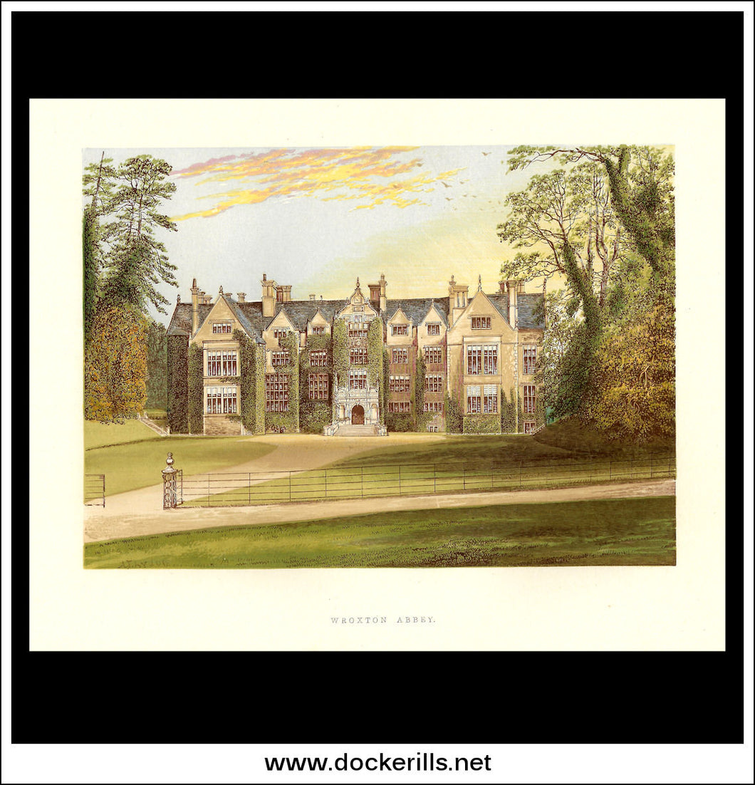 Wroxton Abbey, Near Banbury, Oxfordshire, England. Antique Print, Chromoxylograph 1880.