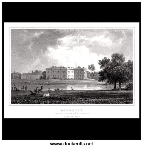 Antique Print Wynnstay, Denbighshire, Wales. Steel Engraving c. 1830.