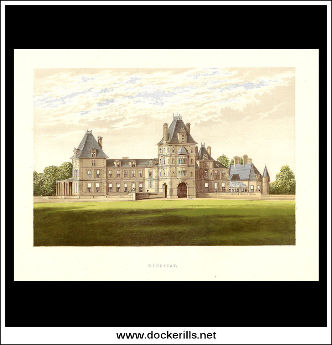 Wynnstay, Near Rhuabon, Denbigshire, Wales. Antique Print, Chromoxylograph 1880.