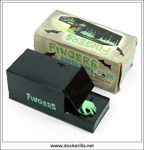 Fingers Novelty Coin Bank. Vintage Tin Plate Clockwork Novelty Toy, Yanoman, Japan 1.