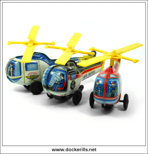 Helipcopter x 3. Friction Drive Novelty Toys, YONE/Yoneya, Japan.