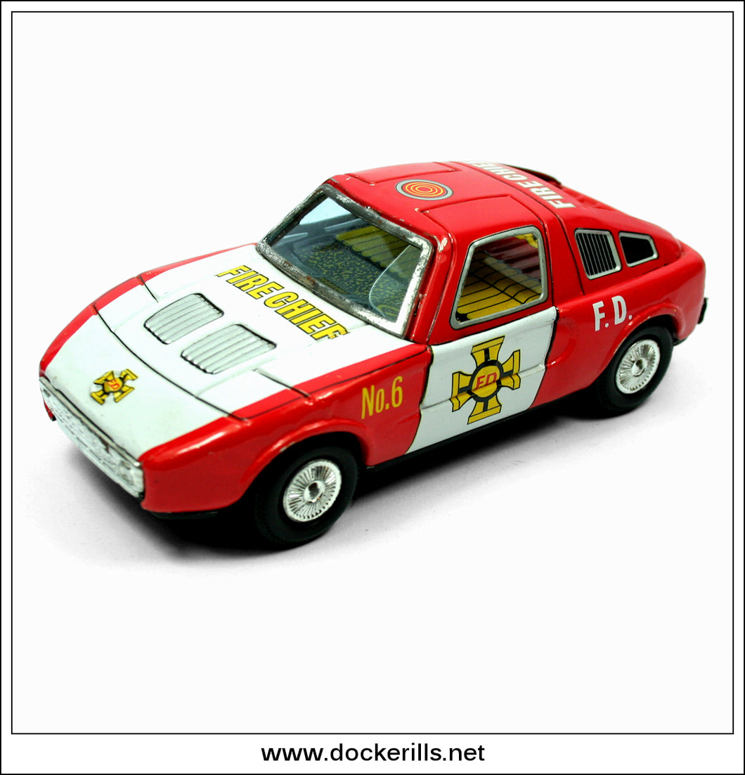 Mercedes C111 Fire Chief Car, Vintage Tin Toy, Yoneya, Japan.