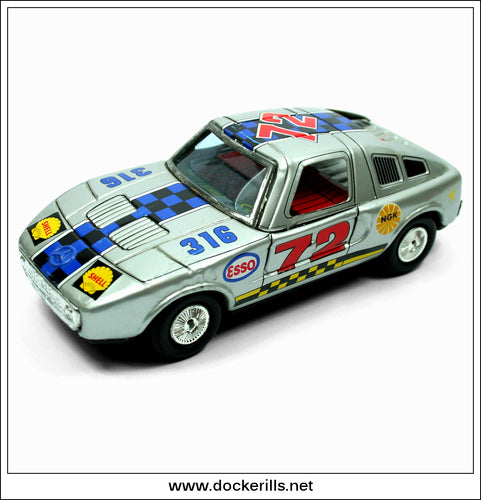 Mercedes C111 Silver Racing Car, Vintage Tin Toy, Yoneya, Japan.