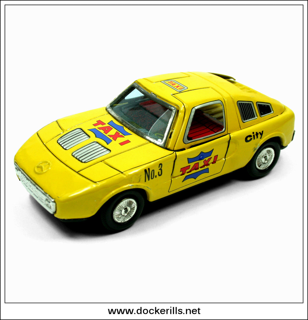 Mercedes C111 Taxi Car, Vintage Tin Toy, Yoneya, Japan.