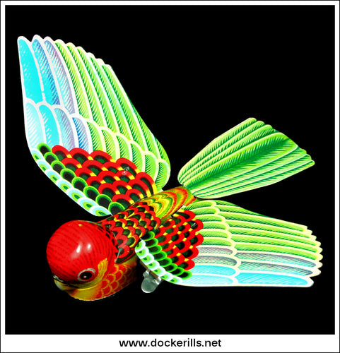 Mechanical Bird / Flapping Love Bird, Vintage Tin Plate Clockwork / Wind-Up Novelty Toy, Yoneya, Yone Japan. No.2074 1.