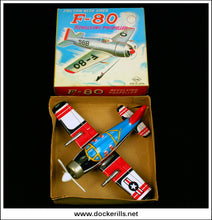 Vintage F-80 Aeroplane / Airplane Friction Drive Tin Plate Novelty Toy, Yoneya, Japan 1.