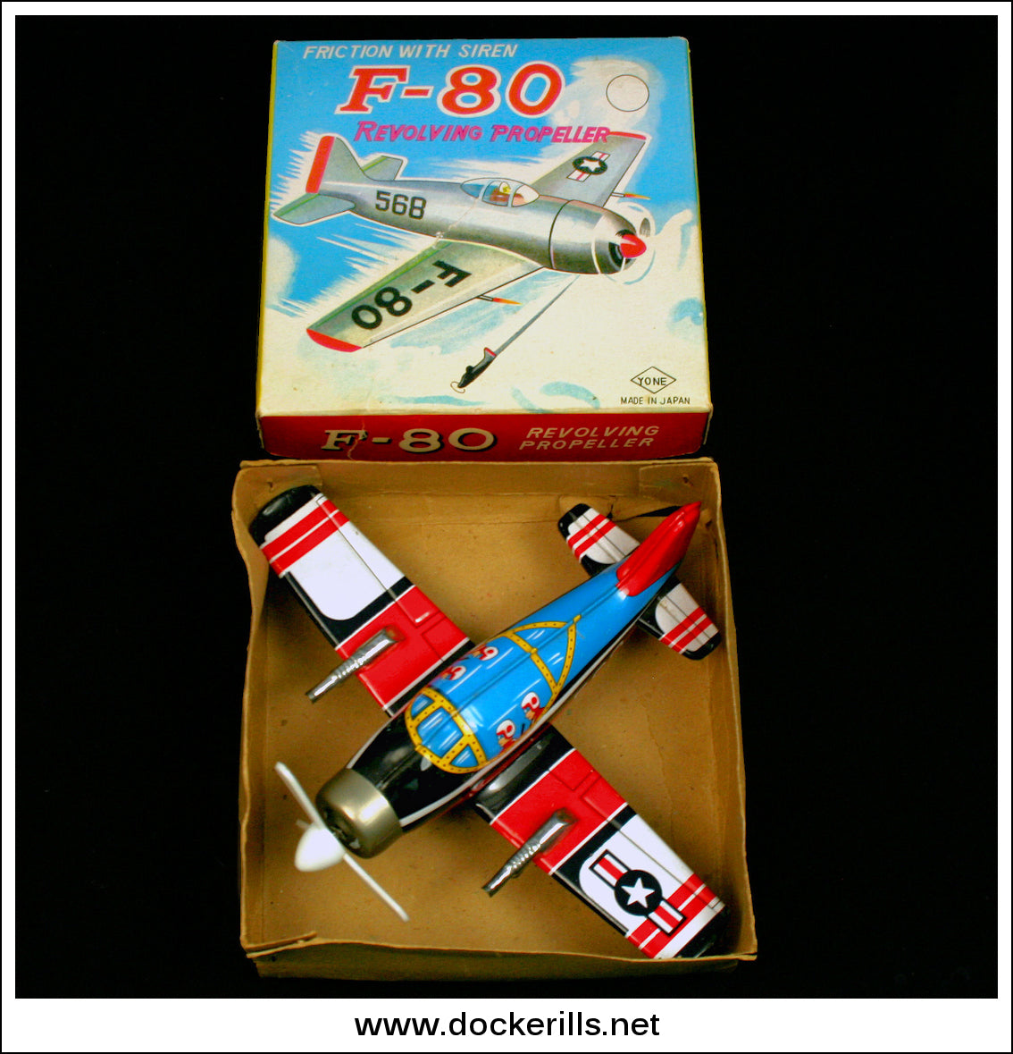 Vintage F-80 Aeroplane Airplane Friction Drive Tin Plate Novelty