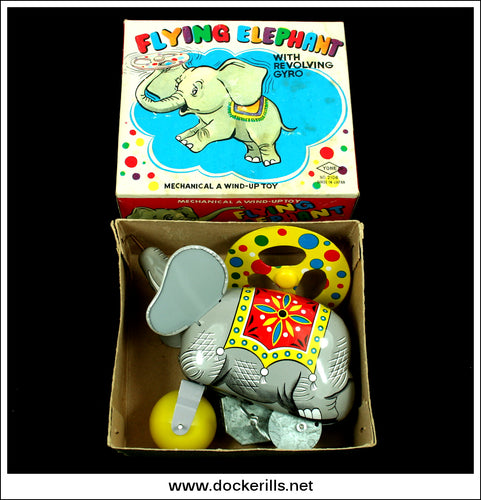 Flying Elephant No. 2106 Vintage Tin Plate Clockwork / Wind-Up Novelty Toy, Yoneya, Japan