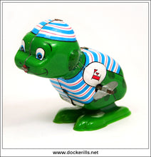 Vintage Tinplate Hopping Frog Toy. Clockwork / Wind-Up Novelty Toy, Yoneya, Japan.