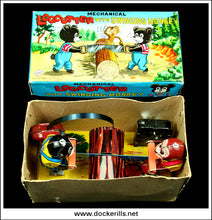 Logcutter With Swinging Monkey, Vintage Tin Plate Clockwork / Wind-Up Novelty Toy, Yoneya, Yone Japan 1.
