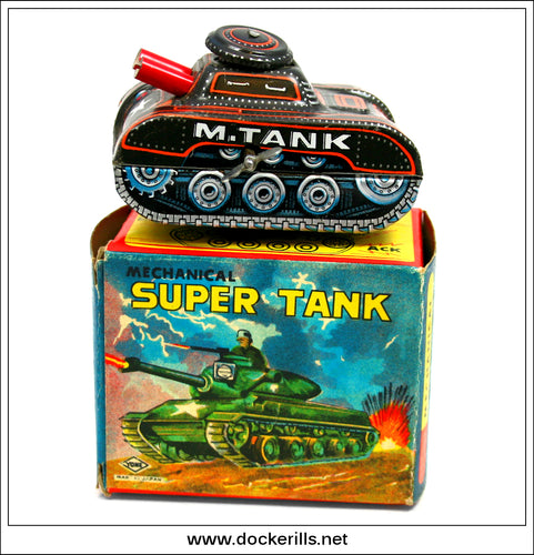 Super Tank, Vintage Tin Plate Clockwork / Wind-Up Novelty Toy, Yoneya, Yone Japan.