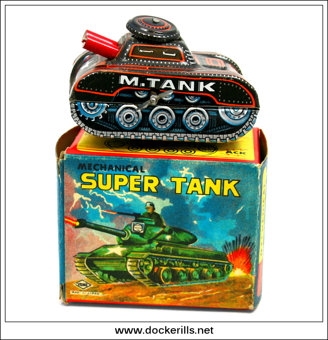 Super Tank, Vintage Tin Plate Clockwork / Wind-Up Novelty Toy, Yoneya, Yone Japan.