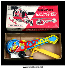 Turn-Around Helicopter, Vintage Tin Plate Clockwork / Wind-Up Novelty Toy, Yoneya, Yone Japan.