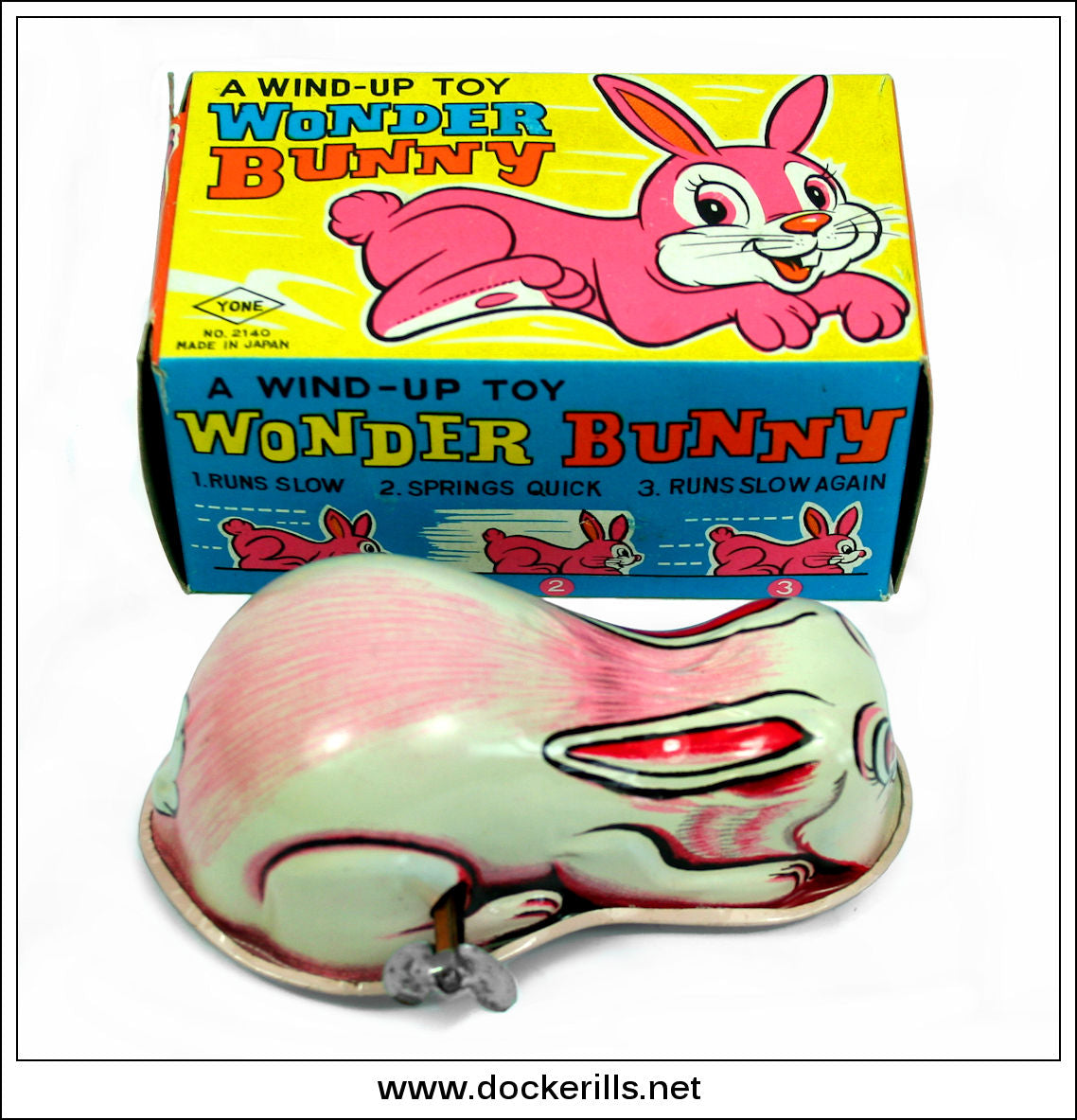 Vintage Tin Plate Wonder Bunny Clockwork / Wind-Up Novelty