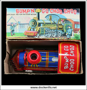 Bump'N Go Choo Choo. Vintage Tin Plate Toy Train, Yoshiya, Japan 1.