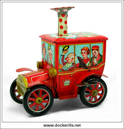 Circus Car, Merry Ball Blower Vintage Tin Plate Clockwork / Wind-Up Novelty Toy, Yoshiya, Japan 1.