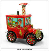 Circus Car, Merry Ball Blower Vintage Tin Plate Clockwork / Wind-Up Novelty Toy, Yoshiya, Japan 2.