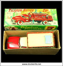 Telephone Service Car, Vintage Tin Plate Friction Toy, Yoshiya, Japan 1.