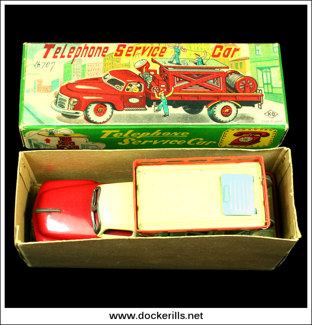 Telephone Service Car, Vintage Tin Plate Friction Toy, Yoshiya