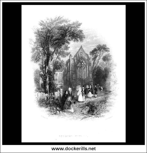 Youghal Church, Co. Cork, Ireland. Antique Print, Steel Engraving 1840.