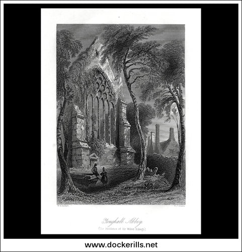 Youghall Abbey (Residence Of Sir Walter Raleigh), Co. Cork, Ireland. Antique Print, Steel Engraving c. 1840.