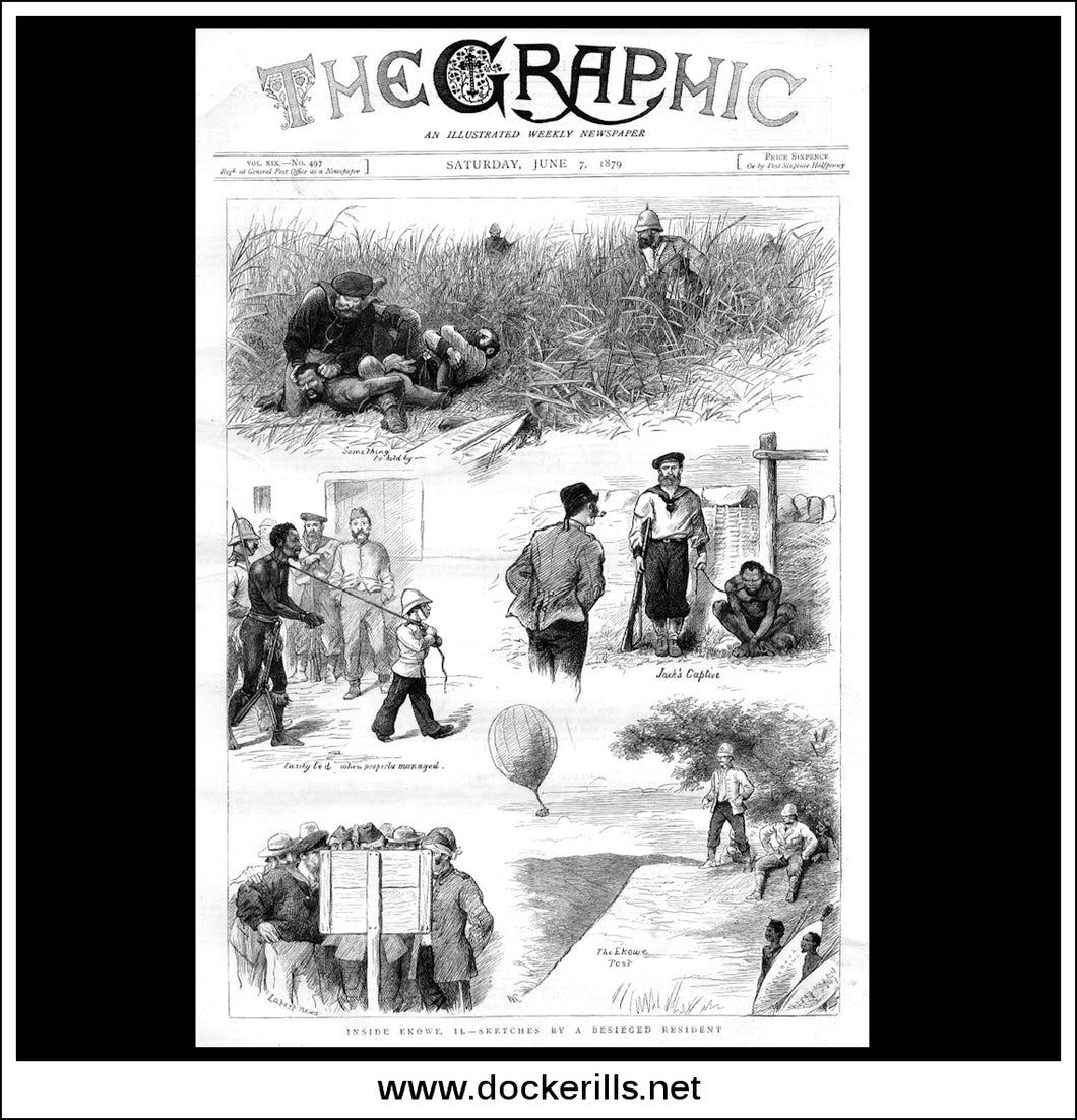 The Zulu War. Inside Ekowe, II - Sketches By A Besieged Resident. Antique Print, Wood Engraving, The Graphic Front Page, June 7th, 1879.