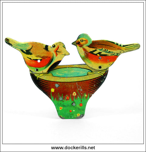 Birds And Bird Bath, Animated Clicker Toy. Vintage Novelty Tin Plate Toy.